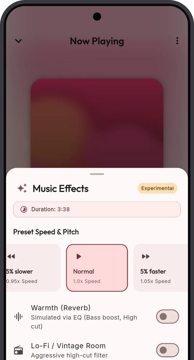 Sonora music effects sheet with speed presets and sound toggles