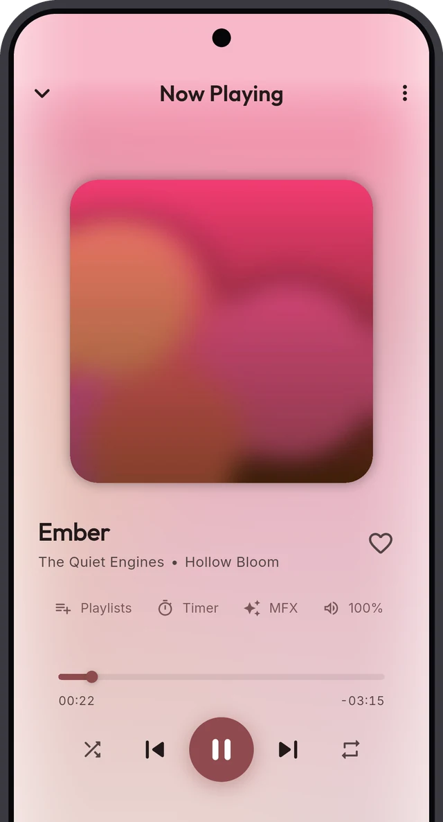 Sonora now playing screen with large album art and playback controls