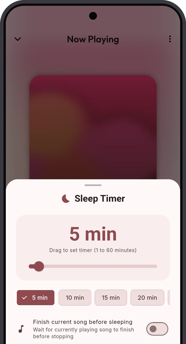 Sonora sleep timer sheet set to five minutes